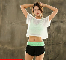 Load image into Gallery viewer, Women's Yoga Sets Three Piece Mesh Tshirt Short Bra Fitness Gym Tracksuit Running Training Exercise Sport Wear Workout Clothing