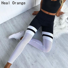 Load image into Gallery viewer, Heal Orange Mesh Breathable Yoga Leggings Stitching Fitness Leggings Women Elastic Sport Leggins Workout Sexy Pencil Pants