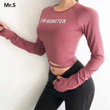 Load image into Gallery viewer, Solid Long Sleeve Yoga Crop Top Gym Shirts for Women Workout Shirts with thumb holes Fitness Running Sport T-Shirts Training Top