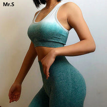 Load image into Gallery viewer, Ombre Energy Seamless Sports Bra for Women Push Up Yoga Bras Gym Crop Top Orange Racerback Workout Bra Fitness Tops Active Wear