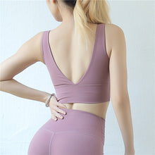 Load image into Gallery viewer, Sports Bra Women Deep-V Backless Fitness Top Bra Padded Yoga Bra Workout Gym Top Seamless Push Up Running Bra Tank TOP Yoga Vest