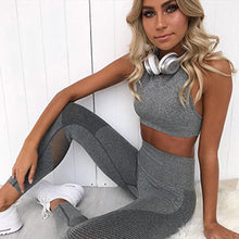 Load image into Gallery viewer, Solid Hollow Out Breathable Yoga Sets Sexy Patchwork Women Sportswear Sleeveless Halter Tight Fitness Sports Suit Yoga Sets E10