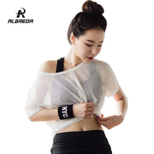 Load image into Gallery viewer, ALBREDA 2018 Hollow Yoga Shirt Mesh Short Sleeve Breathable Yoga Shirts For Women Gym Running Jogging Sport Shirts Yoga Top