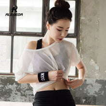 Load image into Gallery viewer, ALBREDA 2018 Hollow Yoga Shirt Mesh Short Sleeve Breathable Yoga Shirts For Women Gym Running Jogging Sport Shirts Yoga Top