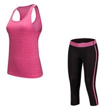 Load image into Gallery viewer, Yoga Set Fitness Solid Shirt + Patchwork Pants Sport Running Woman Tights Jogging Workout Leggings Women Gym Clothing Set 2018