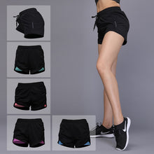 Load image into Gallery viewer, OLOEY Elastic webbing Sports Yoga Shorts Women's Breathable Quick Dry Fitness Running Shorts Double Layer Workout Gym Shorts