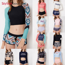 Load image into Gallery viewer, 2 Pieces Swimsuit Printed Swimsuit Cropped Bathing Suit Rash Guard Women Swimwear Surfing Swimming Suit Sport Rashguard 2018