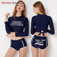Load image into Gallery viewer, 2 Pieces Swimsuit Printed Swimsuit Cropped Bathing Suit Rash Guard Women Swimwear Surfing Swimming Suit Sport Rashguard 2018