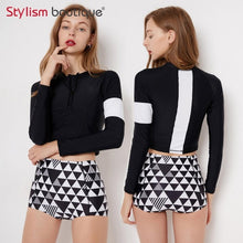 Load image into Gallery viewer, 2 Pieces Swimsuit Printed Swimsuit Cropped Bathing Suit Rash Guard Women Swimwear Surfing Swimming Suit Sport Rashguard 2018