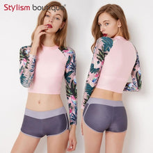 Load image into Gallery viewer, 2 Pieces Swimsuit Printed Swimsuit Cropped Bathing Suit Rash Guard Women Swimwear Surfing Swimming Suit Sport Rashguard 2018
