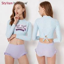 Load image into Gallery viewer, 2 Pieces Swimsuit Printed Swimsuit Cropped Bathing Suit Rash Guard Women Swimwear Surfing Swimming Suit Sport Rashguard 2018