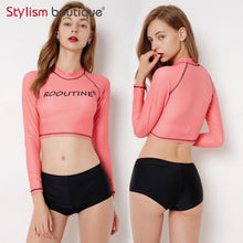 Load image into Gallery viewer, 2 Pieces Swimsuit Printed Swimsuit Cropped Bathing Suit Rash Guard Women Swimwear Surfing Swimming Suit Sport Rashguard 2018