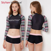 Load image into Gallery viewer, 2 Pieces Swimsuit Printed Swimsuit Cropped Bathing Suit Rash Guard Women Swimwear Surfing Swimming Suit Sport Rashguard 2018