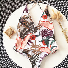 Load image into Gallery viewer, Toppick Sexy Deep V neck Swimwear Women Print Backless Bandage Cut Out Monokini Badpak One Piece Swimsuit Women bathing suit
