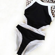 Load image into Gallery viewer, Korean Spa Queen Halter Swimsuit black turtleneck backless superSlimming waist hollow one-piece Swimwear