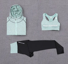 Load image into Gallery viewer, High waist pants+hooded coat+t shirt+bra+pants women yoga 5 pieces set outdoor running quick dry fitness gym clothing sports set
