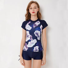 Load image into Gallery viewer, Plus Size Rashguard Women Zipper Swimwear Palm Tree Print Surf Wear Two Piece Shorts Panty Diving Shirt Short Sleeve Swimsuit 4X