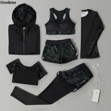 Load image into Gallery viewer, Outdoor running women 6 pieces set quick dry patchwork camouflage yoga sportswear clothing womens fitness gym wear tracksuit