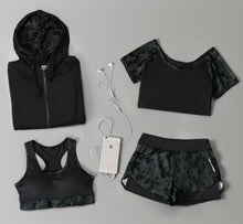Load image into Gallery viewer, Outdoor running women 6 pieces set quick dry patchwork camouflage yoga sportswear clothing womens fitness gym wear tracksuit