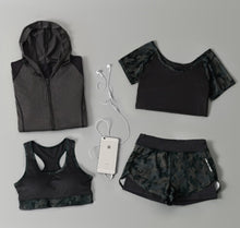 Load image into Gallery viewer, Outdoor running women 6 pieces set quick dry patchwork camouflage yoga sportswear clothing womens fitness gym wear tracksuit