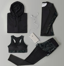 Load image into Gallery viewer, Outdoor running women 6 pieces set quick dry patchwork camouflage yoga sportswear clothing womens fitness gym wear tracksuit