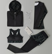 Load image into Gallery viewer, Outdoor running women 6 pieces set quick dry patchwork camouflage yoga sportswear clothing womens fitness gym wear tracksuit
