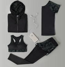 Load image into Gallery viewer, Outdoor running women 6 pieces set quick dry patchwork camouflage yoga sportswear clothing womens fitness gym wear tracksuit