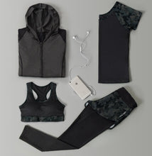 Load image into Gallery viewer, Outdoor running women 6 pieces set quick dry patchwork camouflage yoga sportswear clothing womens fitness gym wear tracksuit