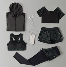 Load image into Gallery viewer, Outdoor running women 6 pieces set quick dry patchwork camouflage yoga sportswear clothing womens fitness gym wear tracksuit