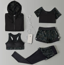 Load image into Gallery viewer, Outdoor running women 6 pieces set quick dry patchwork camouflage yoga sportswear clothing womens fitness gym wear tracksuit