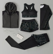 Load image into Gallery viewer, Outdoor running women 6 pieces set quick dry patchwork camouflage yoga sportswear clothing womens fitness gym wear tracksuit