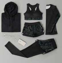 Load image into Gallery viewer, Outdoor running women 6 pieces set quick dry patchwork camouflage yoga sportswear clothing womens fitness gym wear tracksuit