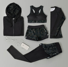 Load image into Gallery viewer, Outdoor running women 6 pieces set quick dry patchwork camouflage yoga sportswear clothing womens fitness gym wear tracksuit