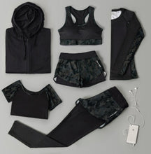 Load image into Gallery viewer, Outdoor running women 6 pieces set quick dry patchwork camouflage yoga sportswear clothing womens fitness gym wear tracksuit