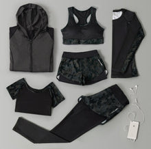 Load image into Gallery viewer, Outdoor running women 6 pieces set quick dry patchwork camouflage yoga sportswear clothing womens fitness gym wear tracksuit