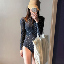 Load image into Gallery viewer, Long Sleeve Rashguard Women Zipper Swimwear Dot Print Surf Wear Uv Swimwear Blue Diving Shirt High Ncek Surf Clothes Windsurf