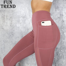 Load image into Gallery viewer, Pocket Solid Sport Yoga Pants High Waist Mesh Sport Leggings Fitness Women Yoga Leggings Training Running Pants Sportswear Women