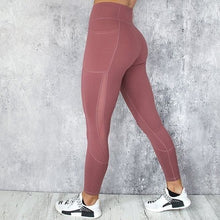 Load image into Gallery viewer, Pocket Solid Sport Yoga Pants High Waist Mesh Sport Leggings Fitness Women Yoga Leggings Training Running Pants Sportswear Women