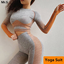 Load image into Gallery viewer, 2 Pcs Seamless Workout Clothes For Women Long Sleeve Yoga Set Crop Top Sport Suit Workout Sportswear Gym Fitness Outfit Clothes
