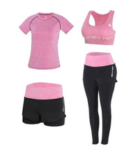 Load image into Gallery viewer, High waist pants+shorts+bra+t shirt+coats women yoga 5 piece set outdoor sports quick dry tracksuits fitness gym clothing 4XL