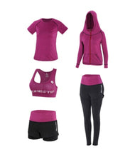 Load image into Gallery viewer, High waist pants+shorts+bra+t shirt+coats women yoga 5 piece set outdoor sports quick dry tracksuits fitness gym clothing 4XL