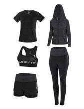 Load image into Gallery viewer, High waist pants+shorts+bra+t shirt+coats women yoga 5 piece set outdoor sports quick dry tracksuits fitness gym clothing 4XL