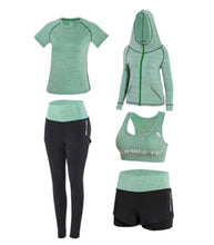 Load image into Gallery viewer, High waist pants+shorts+bra+t shirt+coats women yoga 5 piece set outdoor sports quick dry tracksuits fitness gym clothing 4XL