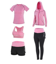 Load image into Gallery viewer, High waist pants+shorts+bra+t shirt+coats women yoga 5 piece set outdoor sports quick dry tracksuits fitness gym clothing 4XL