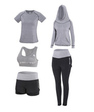 Load image into Gallery viewer, High waist pants+shorts+bra+t shirt+coats women yoga 5 piece set outdoor sports quick dry tracksuits fitness gym clothing 4XL