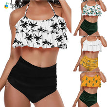 Load image into Gallery viewer, 2019 Palm Tree Push up Bikini Set Women Helter Ruffle Swimwear Sexy Off Shoulder High Waist Swimsuit Women Beach Bathing Suit