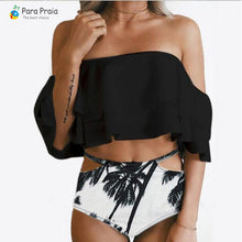 Load image into Gallery viewer, 2019 Palm Tree Push up Bikini Set Women Helter Ruffle Swimwear Sexy Off Shoulder High Waist Swimsuit Women Beach Bathing Suit