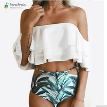 Load image into Gallery viewer, 2019 Palm Tree Push up Bikini Set Women Helter Ruffle Swimwear Sexy Off Shoulder High Waist Swimsuit Women Beach Bathing Suit