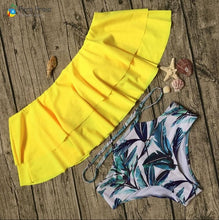 Load image into Gallery viewer, 2019 Palm Tree Push up Bikini Set Women Helter Ruffle Swimwear Sexy Off Shoulder High Waist Swimsuit Women Beach Bathing Suit