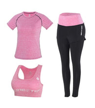 Load image into Gallery viewer, High waist pants+hooded coat+t shirt+bra+pants women yoga 5 pieces set outdoor running quick dry fitness gym clothing sports set